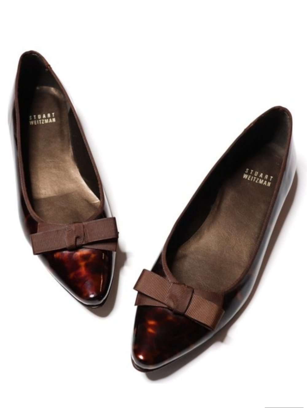 Stuart Weitzman Ubet Cognac Tartaruga Patent Bow Flats Size 4.5B New in box !